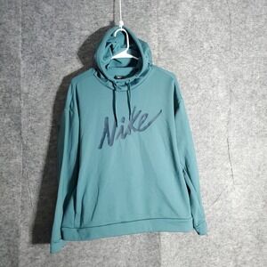 Nike Pullover Hoodie Mens Medium Teal Green Cowl Neck Drawstring Logo Casual Fit